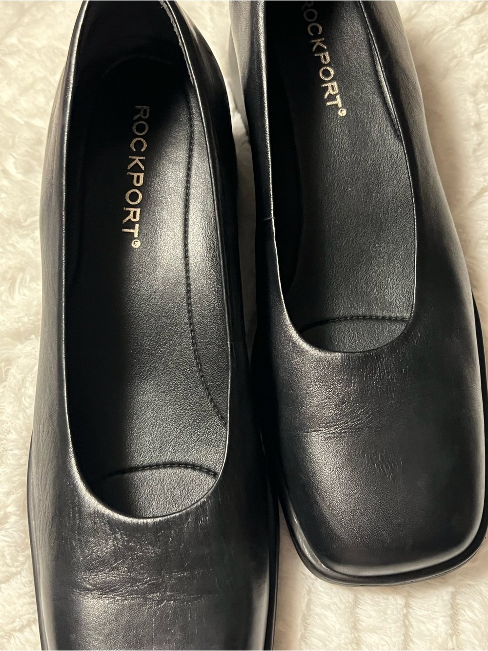 Rockport Black Leather Square-Toe Slip-On Flats